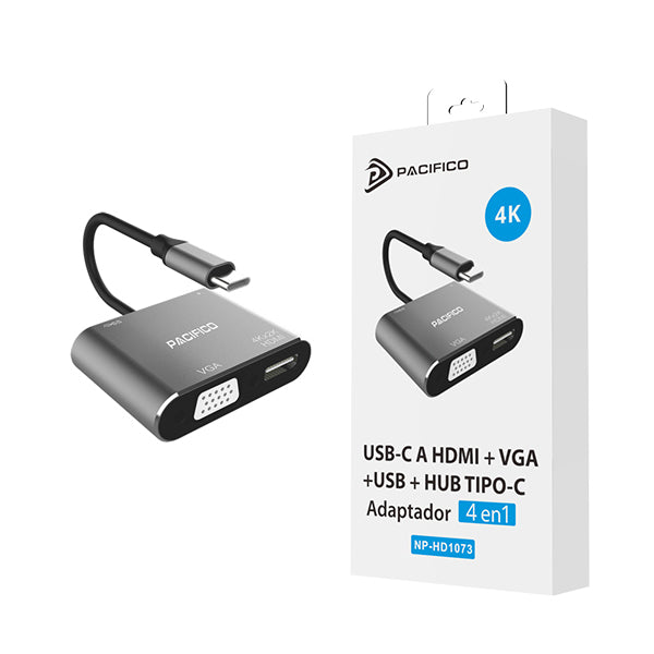 PACIFICO ADAPTADOR USB C A HDMI +VGA +USB +HUB TIPO C