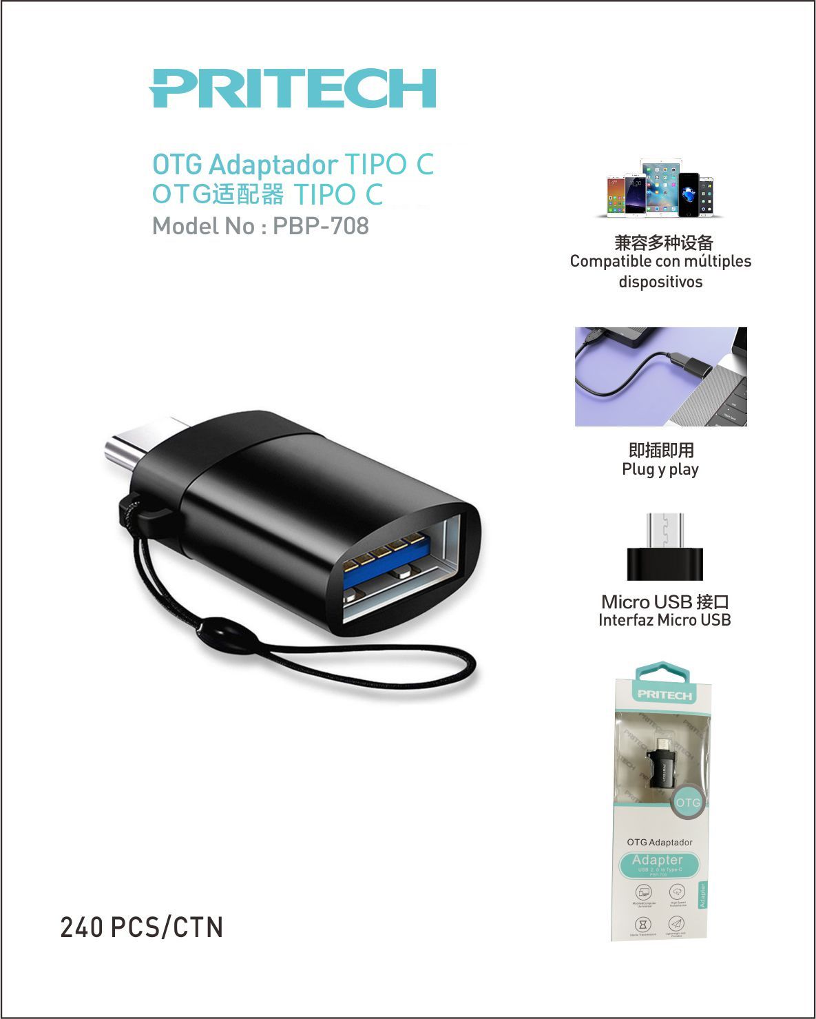PRITECH ADAPTADOR USB TIPO C PBP-708